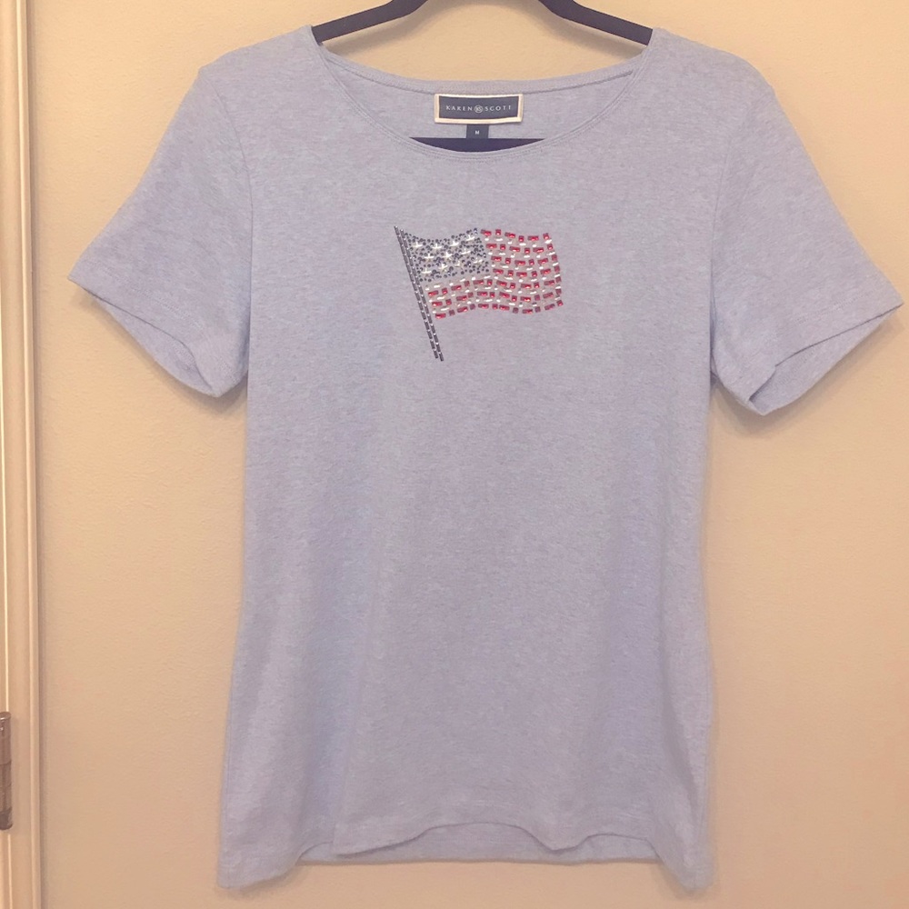 KAREN SCOTT Americana Embellished Flag Knit Top